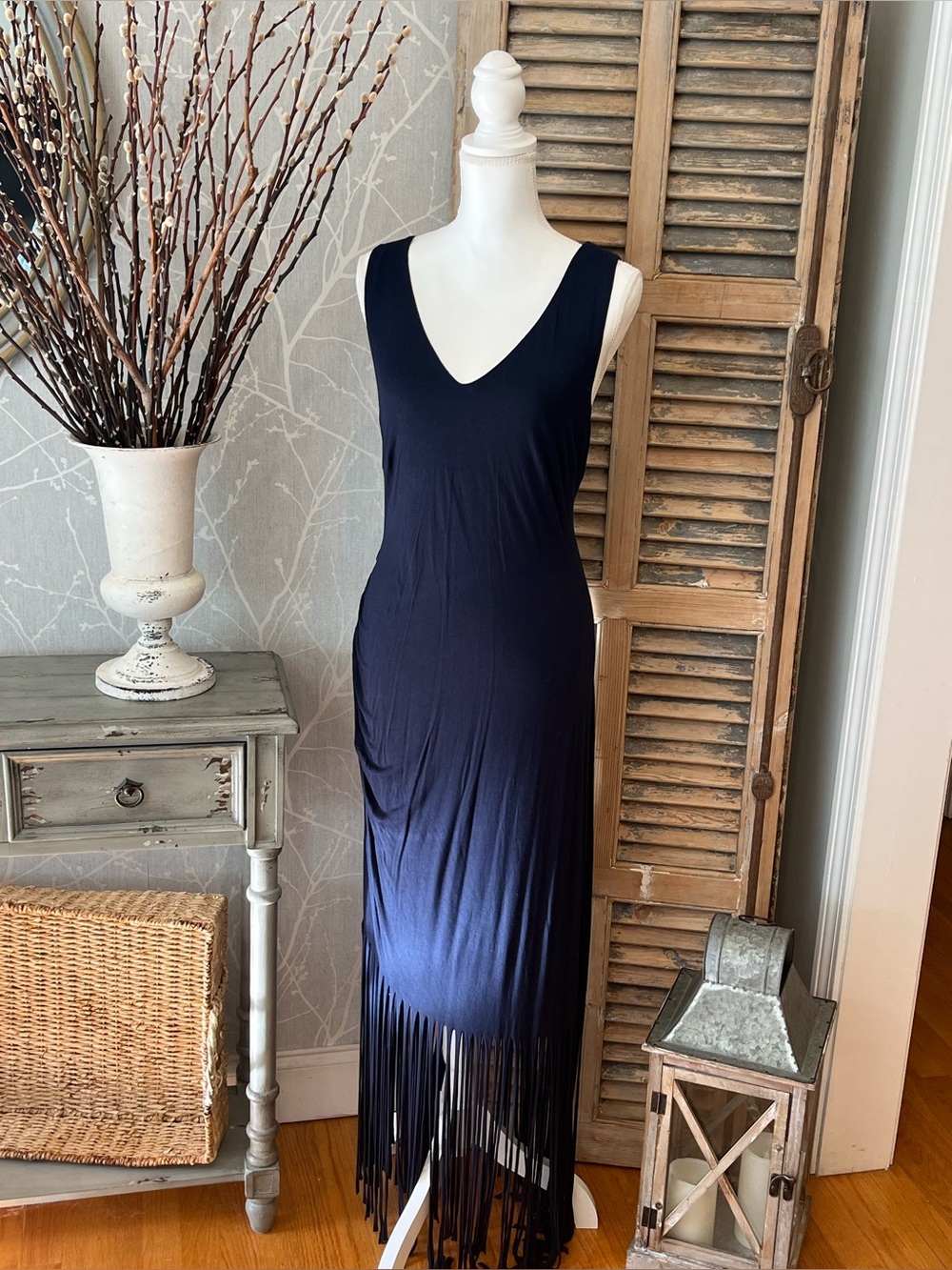 INC International Concepts ‘Deep Twilight’ Blue Ruched Maxi Fringe - XXL